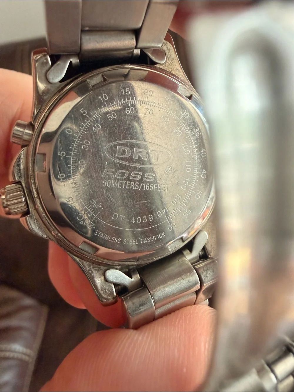 •FOSSIL• DRT Round Face Stainless Band Fold-Over Clasp Wrist Watch